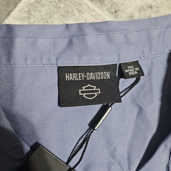 Harley Davidson Men's  3XL Club Crew Short Sleeve Button Down Shirt Colony Blue - Picture 4 of 8